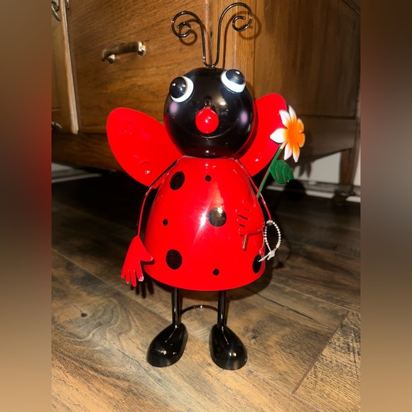Source Unknown Other - Charming Red and Black Bouncy Metal Ladybug for Inside or Outside - New